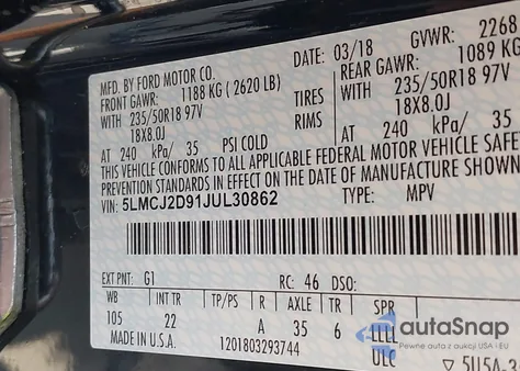 2018 Lincoln Mkc Select z USA, uszkodzony, nr VIN 5LMCJ2D91JUL30862